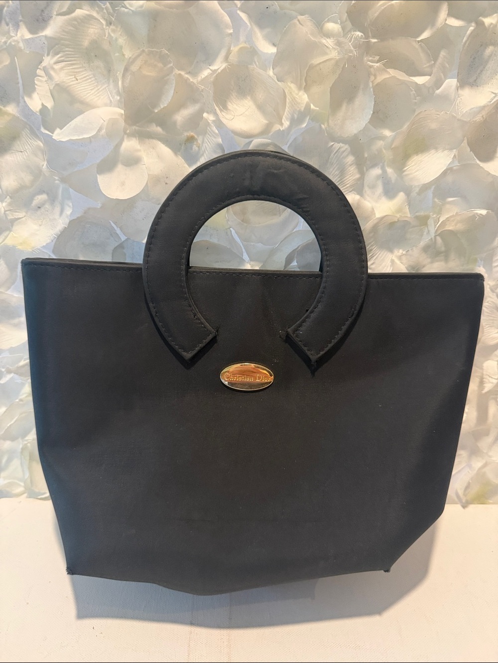 Dior Black Tote with Circular Top Handles and Gold Logo